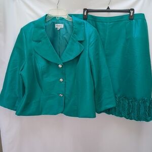 Nicolette 18W Satin Skirt Suit Ruffle Hem